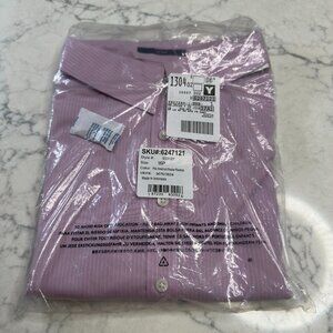 Lands’ End 16P No Iron Shirt Pink Amethyst Stripe Supima Cotton NWT